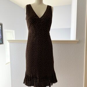 Elegant Brown Silk Polka Dot Dress